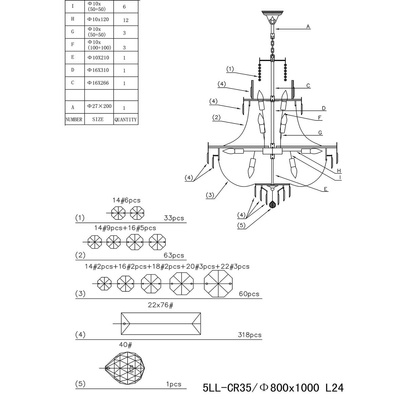 Lampa wisząca Chandelier 105-220 x Ø80 cm